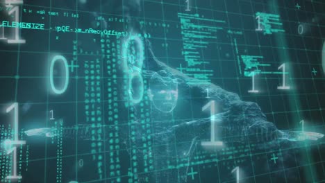 animación del procesamiento de datos con codificación binaria sobre el hilado de cadenas de adn 3d