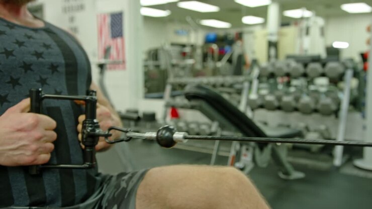 Strong bodybuilder strength workout in sport club