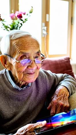 elderly man using tablet