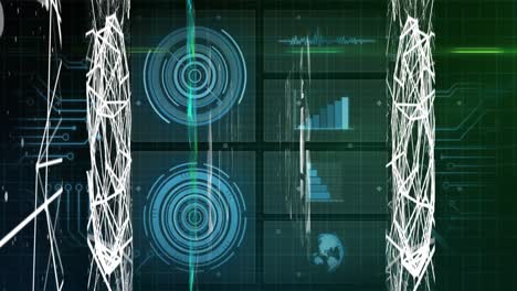 animation of scopes and data processing over screens