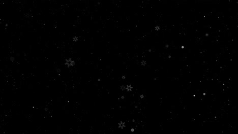 Snow-flakes-overlay,-black-background.-Winter,-slowly-falling-snow-effect-seamless-loop