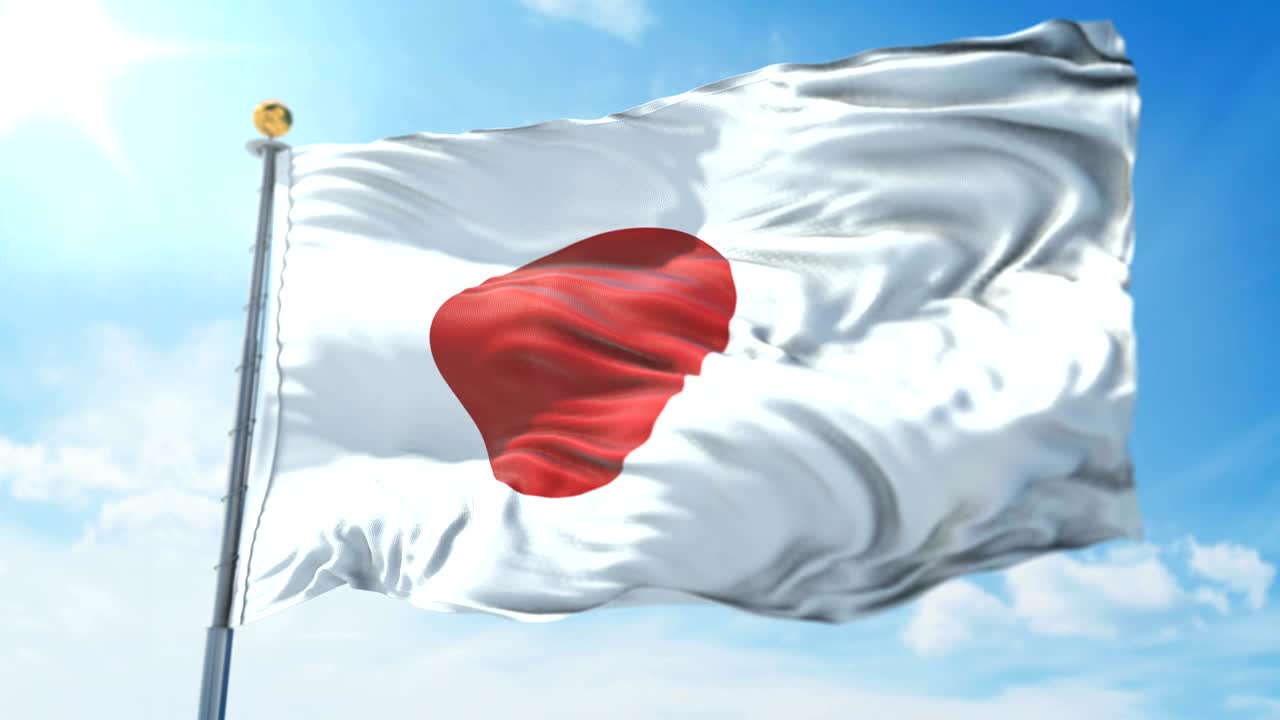 bandera de japón bucle sin costuras vídeo de renderización 3d. hermoso bucle de tela textil agitando