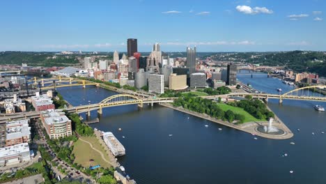 aerial view of pittsburgh skyline and three rivers confluence