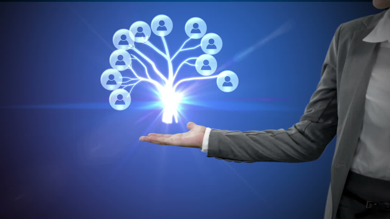 mujer de negocios con iconos generados digitalmente