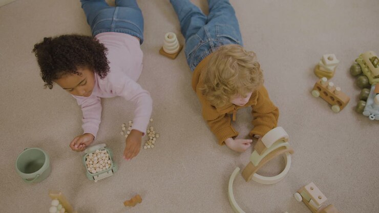 Bambini che giocano sul pavimento