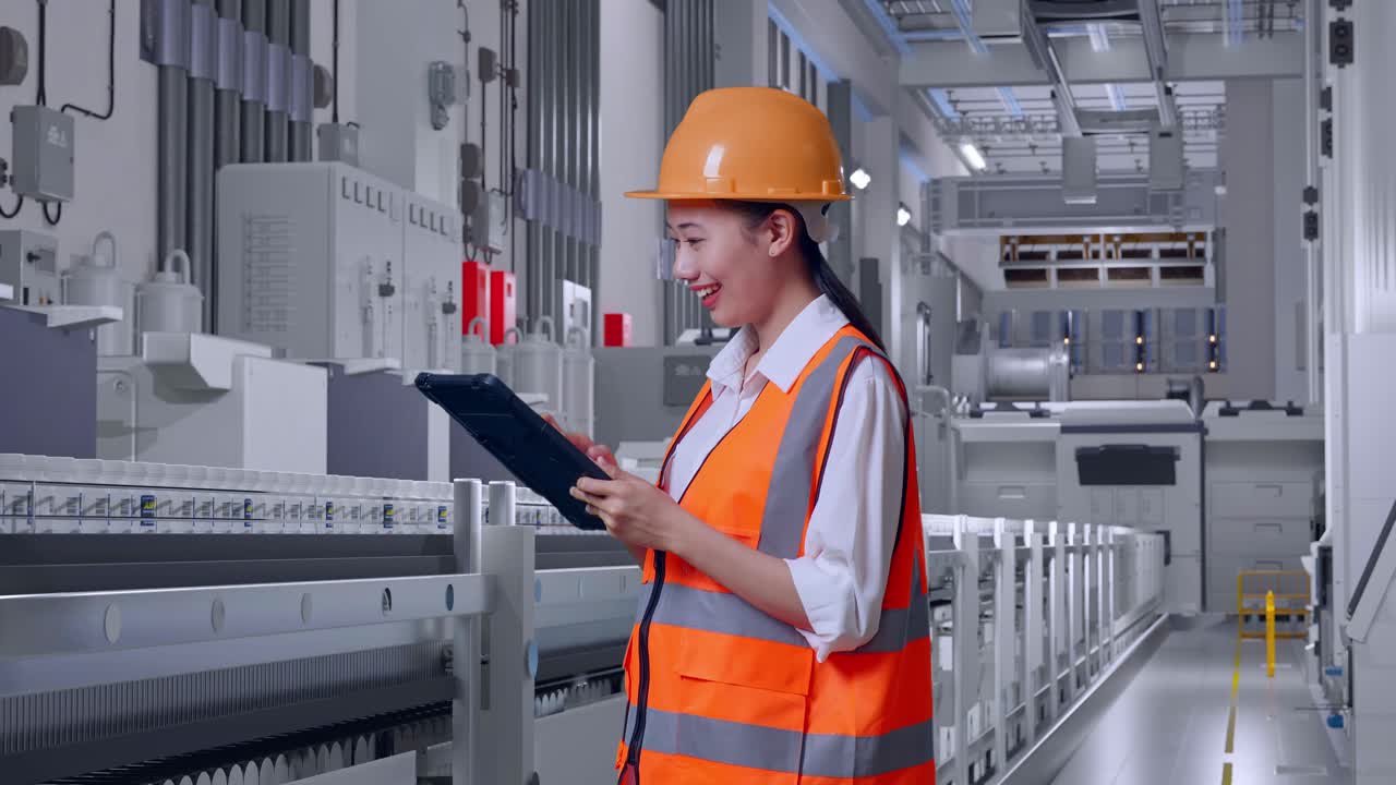 Female Engineer Inspecting Machinery in a Factory