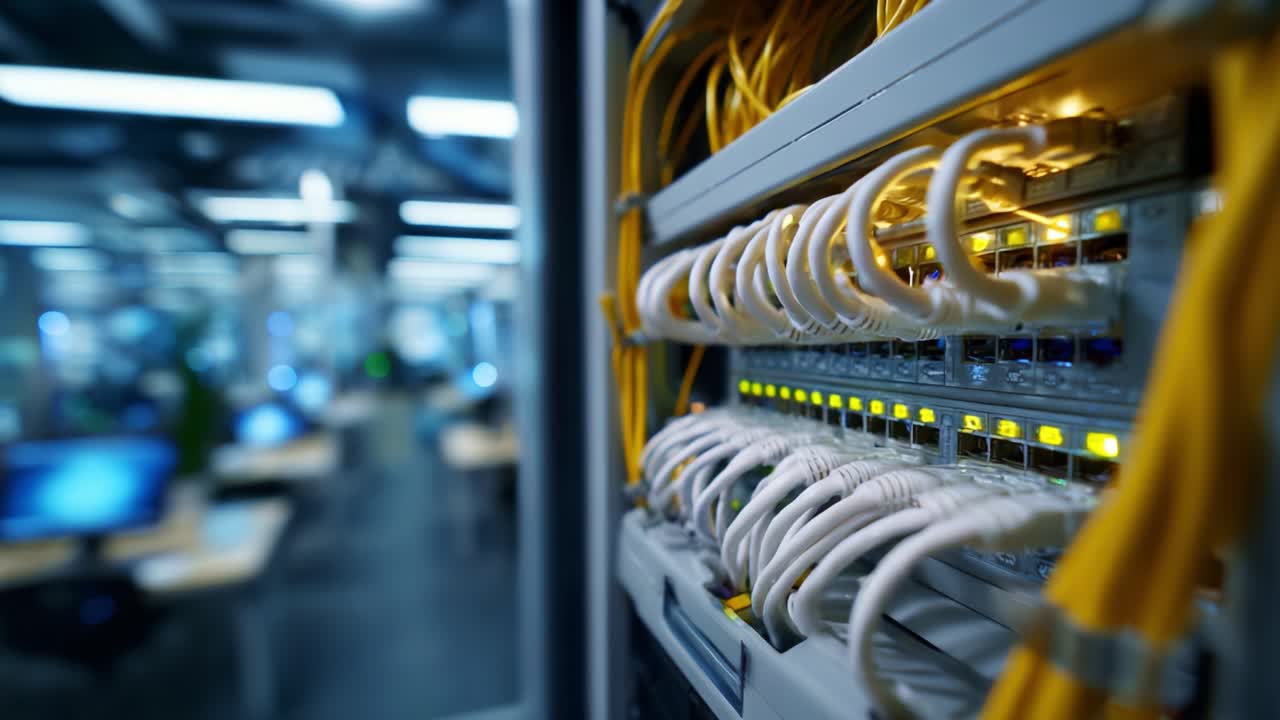 Advanced Data Center Infrastructure with Network Cables and High-Speed Connectivity in a Modern IT Environment Showcasing Server Capacity and Performance