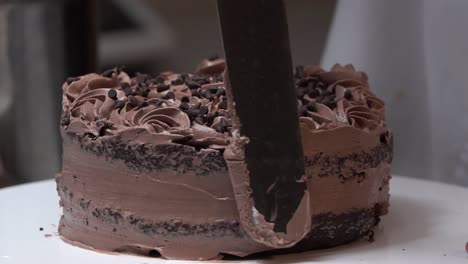 icing on choco chocalet chip falling on the second layer cake cream cinematic slow motion