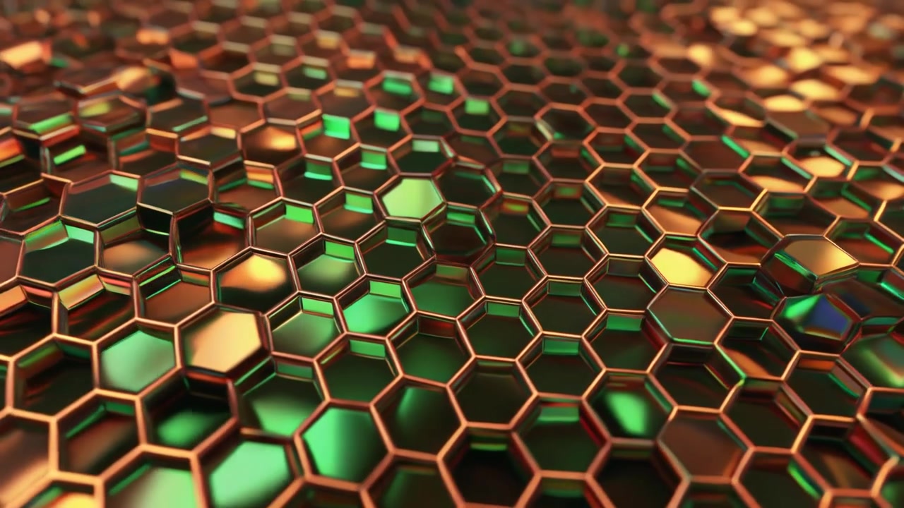 Animação 3D Abstrata de Ladrilhos Hexagonais Metálicos em Movimento