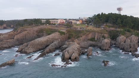 flying pan shot of tojinbo cliffs, fukui japan