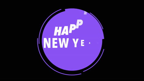 feliz año nuevo con patrón de círculo púrpura en gradiente negro