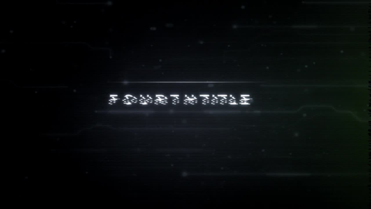 Retro futuristic title animation sequence with glitch effect for sci-fi movie intro or game trailer