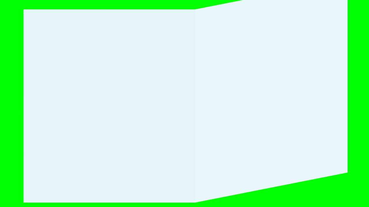 Video transition of opening a folder and displaying a blank page on green background (flat design)