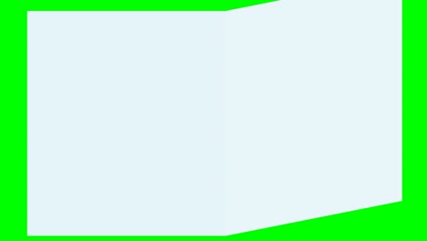 video transition of opening a folder and displaying a blank page on green background (flat design)