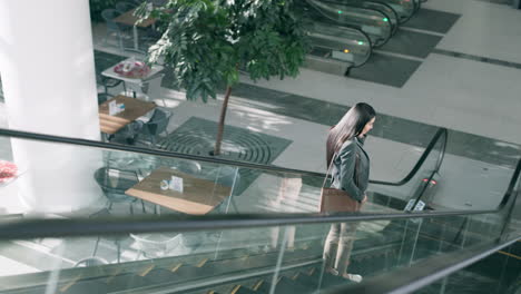 escalator, commute and business woman in office