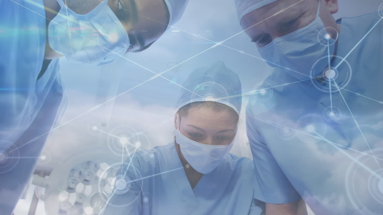 병원에서 수술을 하는 다양한 외과 의사의 그룹에 대한 연결 네트워크