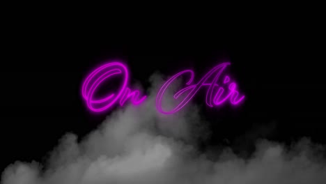 Digital-animation-of-neon-purple-on-air-text-sign-over-smoke-effect-against-black-background