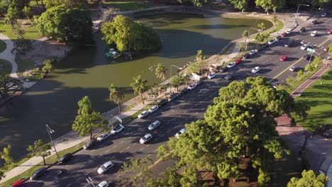 traffic along sarmiento avenue at sunset, buenos aires city in argentina