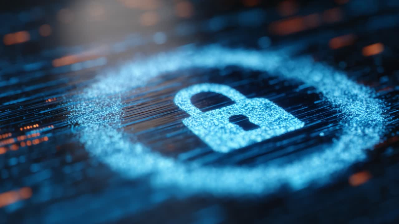 Exploring Digital Security: A Glowing Lock Icon Representing Cyber Protection and Data Privacy Amidst a Network of Bright Digital Lines