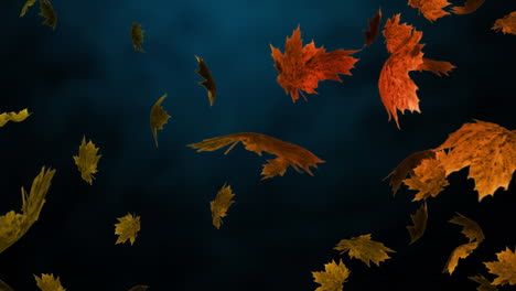 autumn leaves falling animation over dark blue background