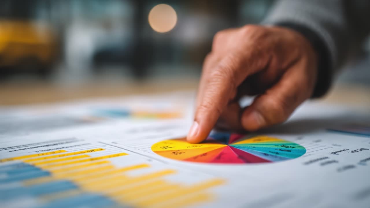 Analyse af datavisualiseringer og tendenser gennem farverige diagrammer: Et detaljeret fokus på grafisk repræsentation af information.