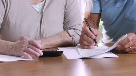 senior couple counting bills