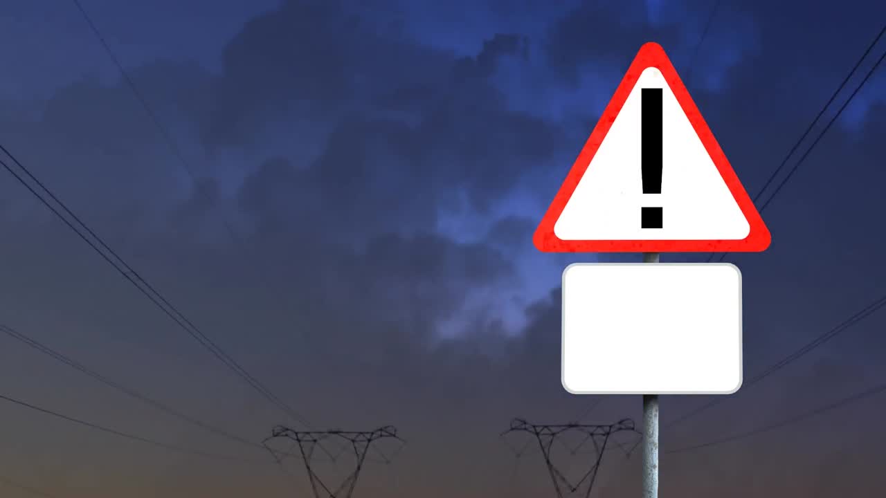 Attention signboard post with copy space against dark clouds in the sky