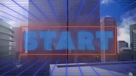 Animation-of-start-over-metaverse-skyscrapers-in-yellow