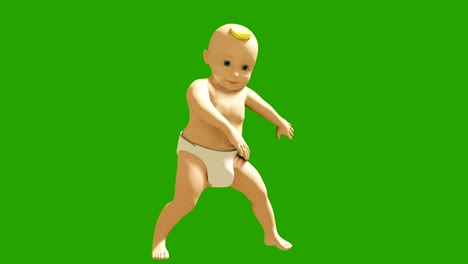 a small child dancing against a green screen. 3d rendering animation of small dancing children. looped background.