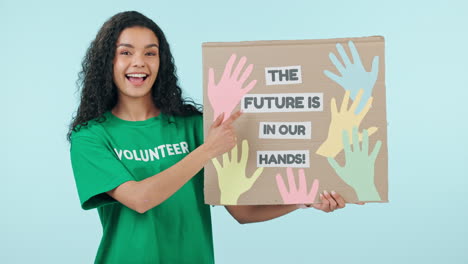 Volunteer,-poster-and-portrait-of-a-woman