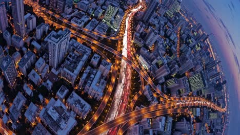 night aerial view of a city intersection