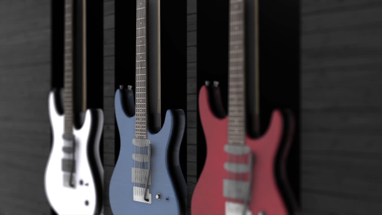 colección de guitarras eléctricas expuestas en una pared de madera