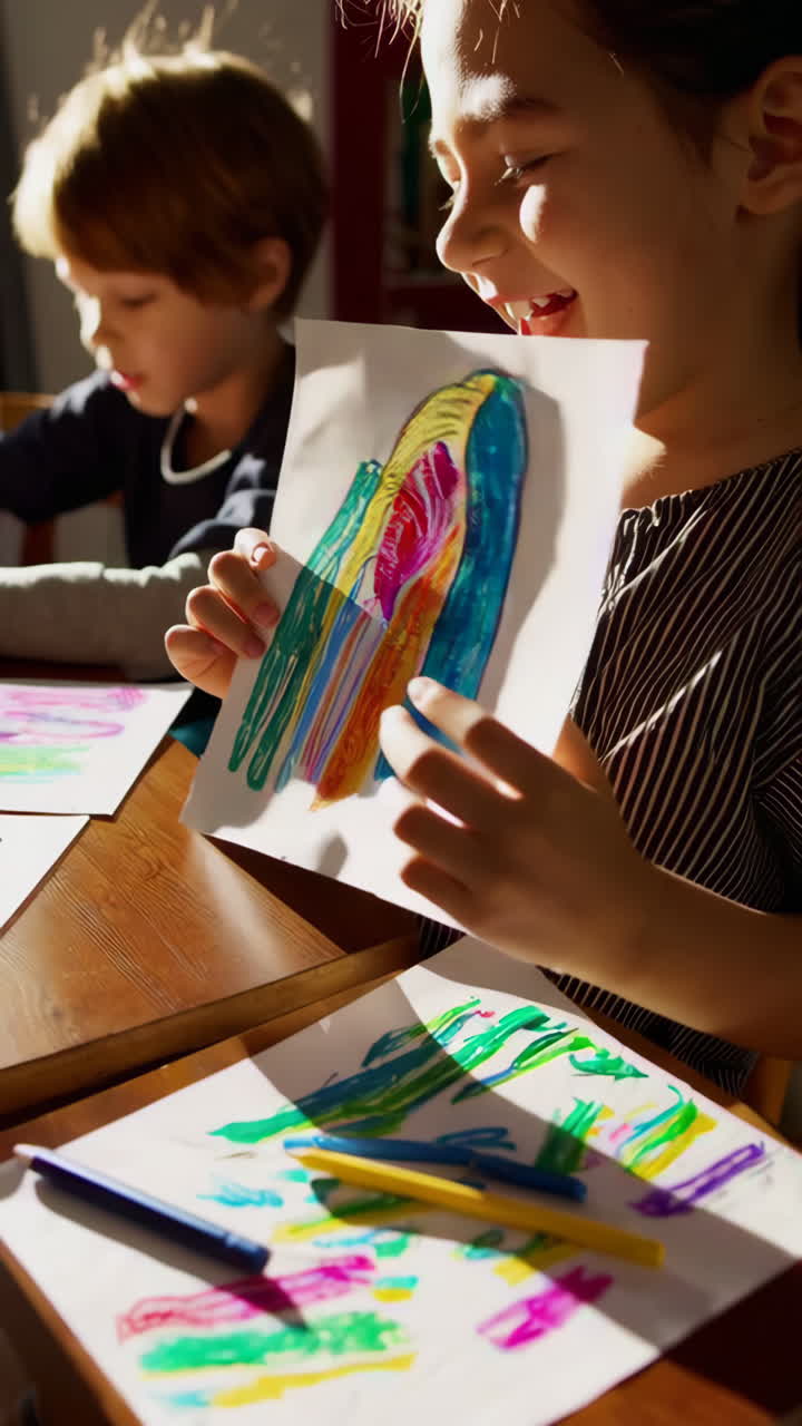 Children Doing Art Project at Home