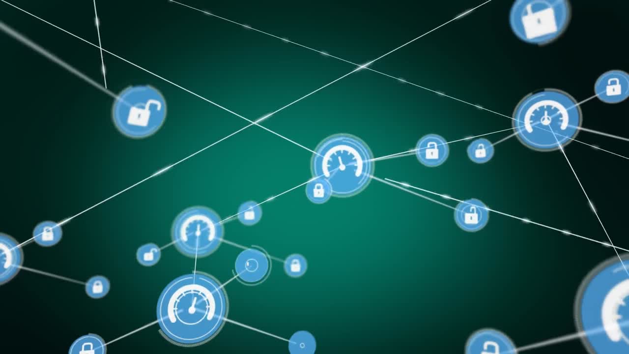 Animation of network of connections with icons over green background