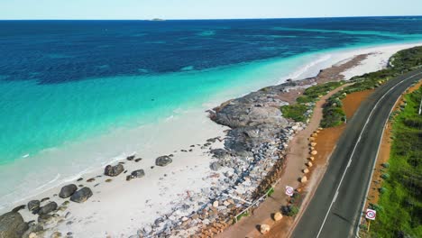 moving away bi drone from indian ocean of the cape leeuwin coastline in south australia