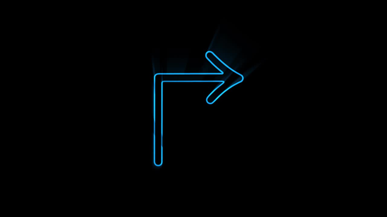 Glowing neon line Arrow icon isolated on black background. Direction Arrowhead symbol. Motion graphics