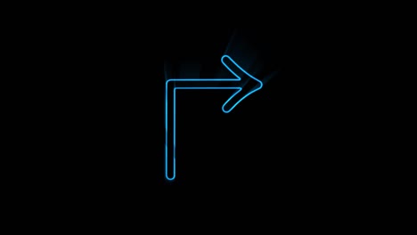 glowing neon line arrow icon isolated on black background. direction arrowhead symbol. motion graphics