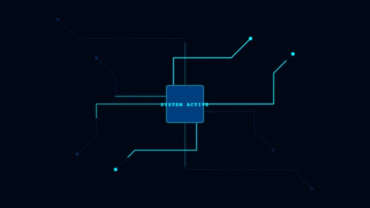 Digital System Active Interface with Glowing Circuit Lines