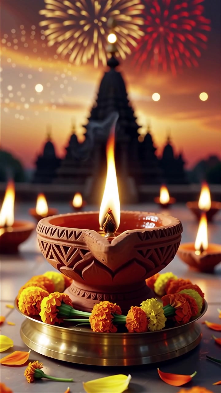 Diwali Festival Background with Lanterns and Traditional Diyas Decorations