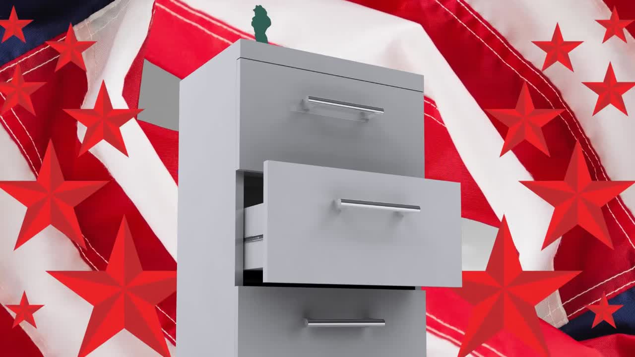 미국 국기 위에 별과 회색 캐비 ⁇ 의 애니메이션