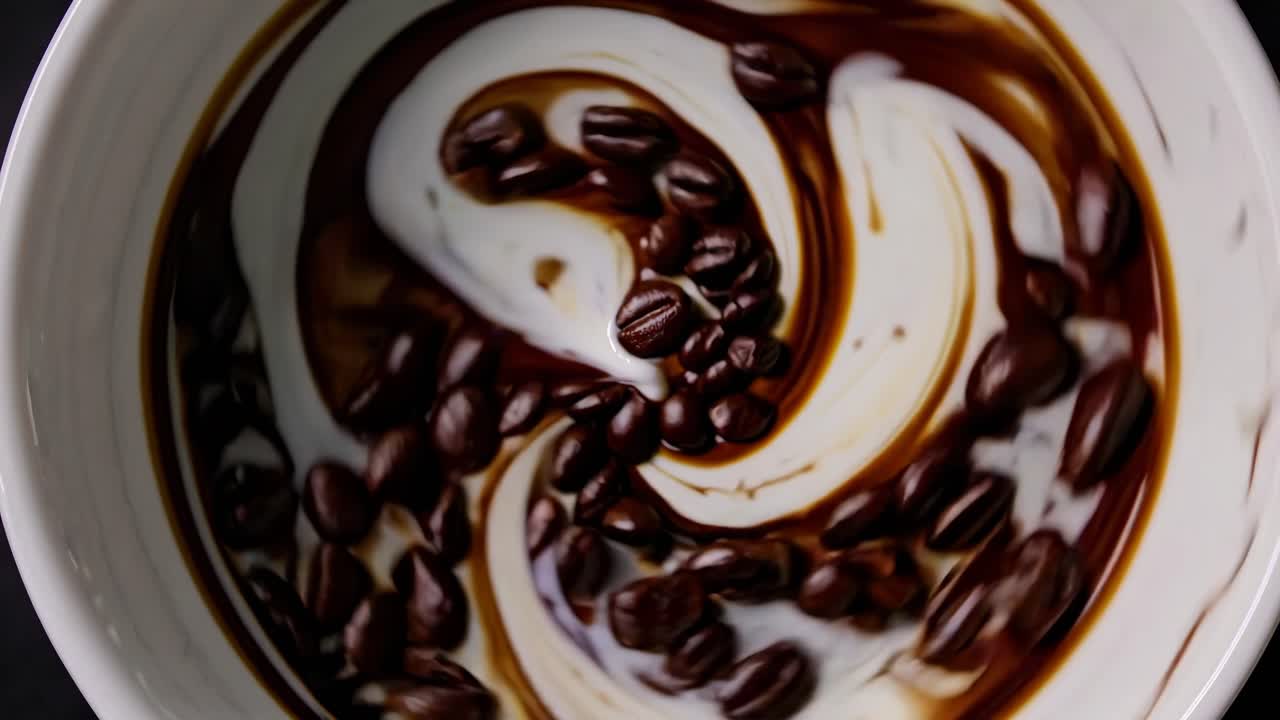 휘프 크림과 커피 콩으로 된 커피