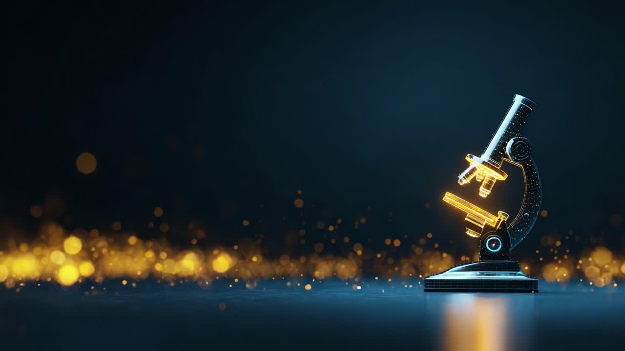 A beautifully illuminated microscope stands prominently against a shimmering backdrop, showcasing intricate details while highlighting the marvels of science and exploration in a captivating visual narrative