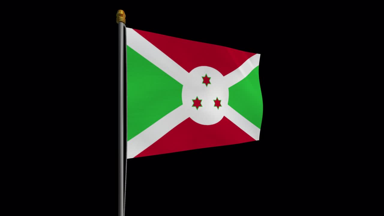 video de bucle de la bandera de burundi revoloteando en el viento, video en cámara lenta de 4k, con canal alfa