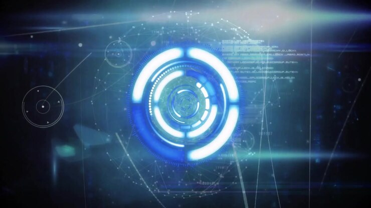 Futuristic Digital HUD Interface with Rotating Circular Elements