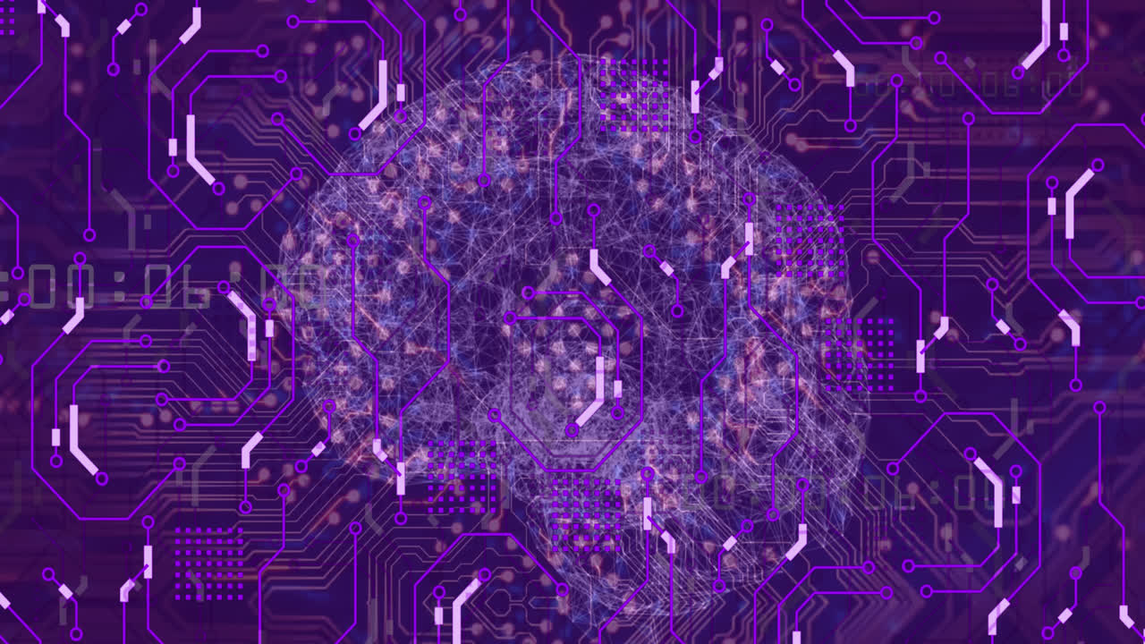 Animation of network of connections and brain over blue background