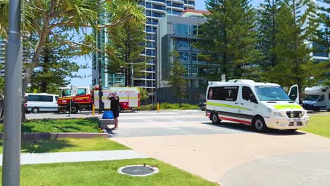 ambulance and fire truck at urban location