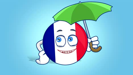 cartoon icon flag france under umbrella with face animation with alpha matte