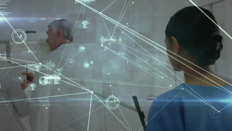 animación de redes de conexiones entre diversos médicos en el hospital