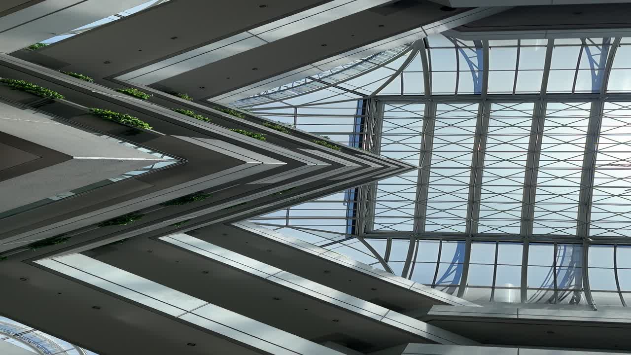 Distorted dystopian abstract view of hotel atrium