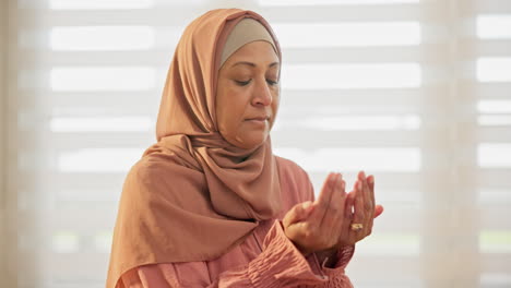 hands, muslim or mature woman in prayer to god